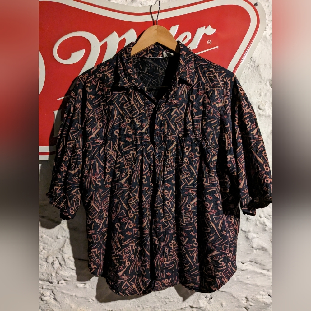 Vintage rayon shirt with math pattern